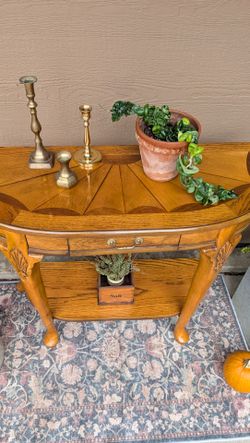 Beautiful Demilune Half Moon Wood Console Table Inlay Wood Top Intricate Detail