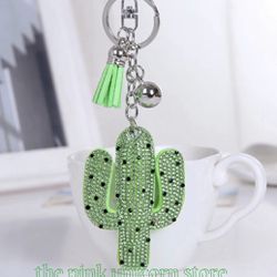 Brand New Lucky Green Cactus Tassel Keychain 