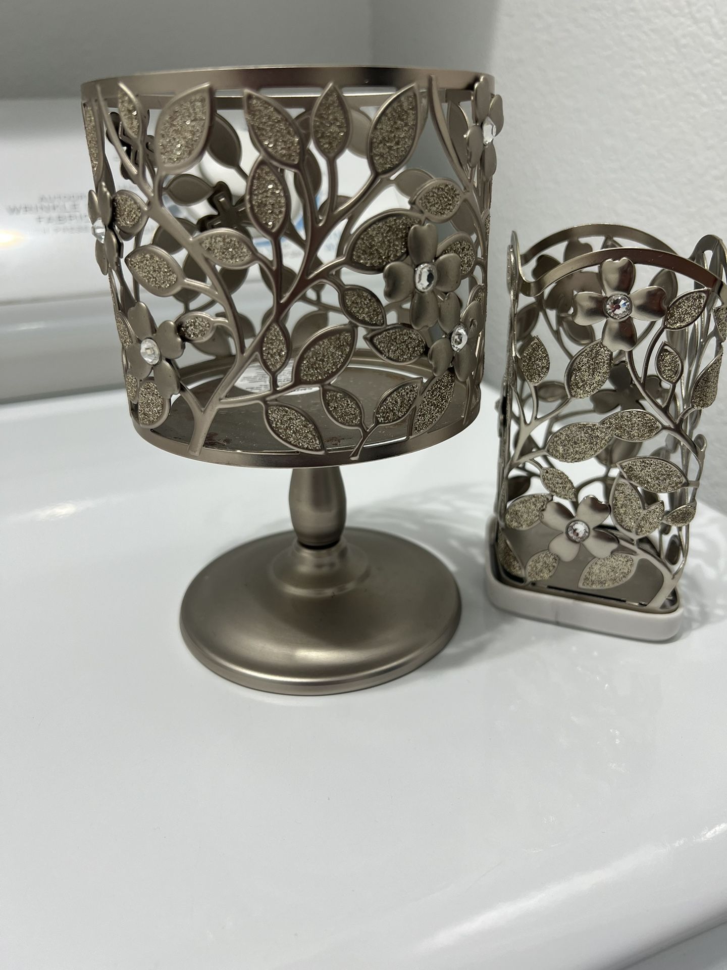 Bath and Body Works Silver 3 Wick Candle & Soap Holder