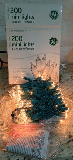 Christmas Lights Clear, GE 200 Count Mini, Green Wire