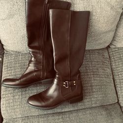LifeStride X-Anita Brown Tall Shaft Riding Boots Block Heel Size 7