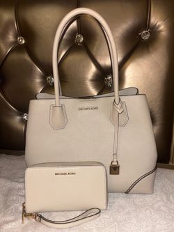 Michael Kors Beige Pebbled Leather Tote with Gold Charm & Wallet