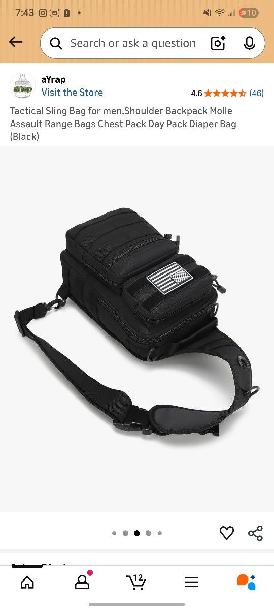 Black US Flag Sling Bag