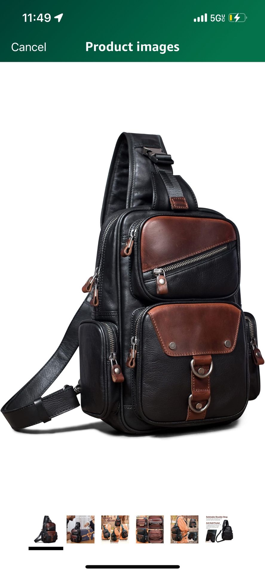 CENUNCO Genuine Leather Sling Bag for Men Large Crossbody Shoulder Bag Casual Sling Backpack Anti-