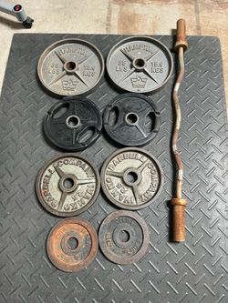 Olympic Weights with Olympic Weight Curling Bar