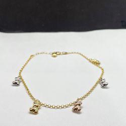 14k gold anklet  bracelet with bear pendants