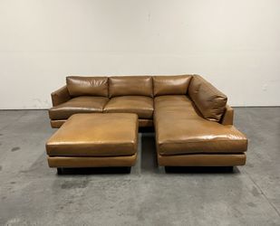 West Elm, Haven Leather Sectional Sofa with Ottoman