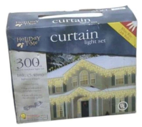 2 Boxes Holiday Time Curtain Lights Set 18 Feet 300 Count Lights (2 Packs)