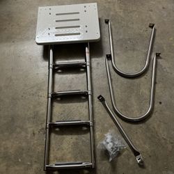4 Step Outboard White Platform Telescoping Boat Ladder, Stainless Steel