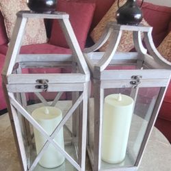 Two  Rustic  Wood  Candles  Lantern 