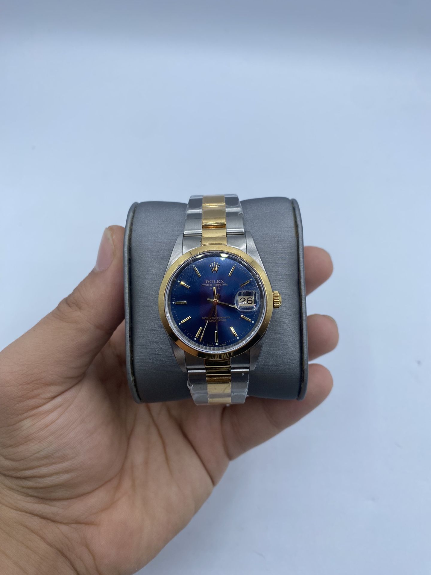 Rolex Tone Oyster Perpetual Date 34mm Blue Face