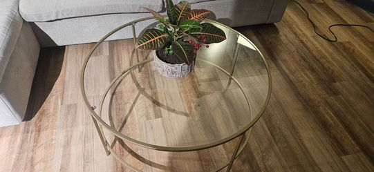 Round Glass Coffee Table with Metal Frame