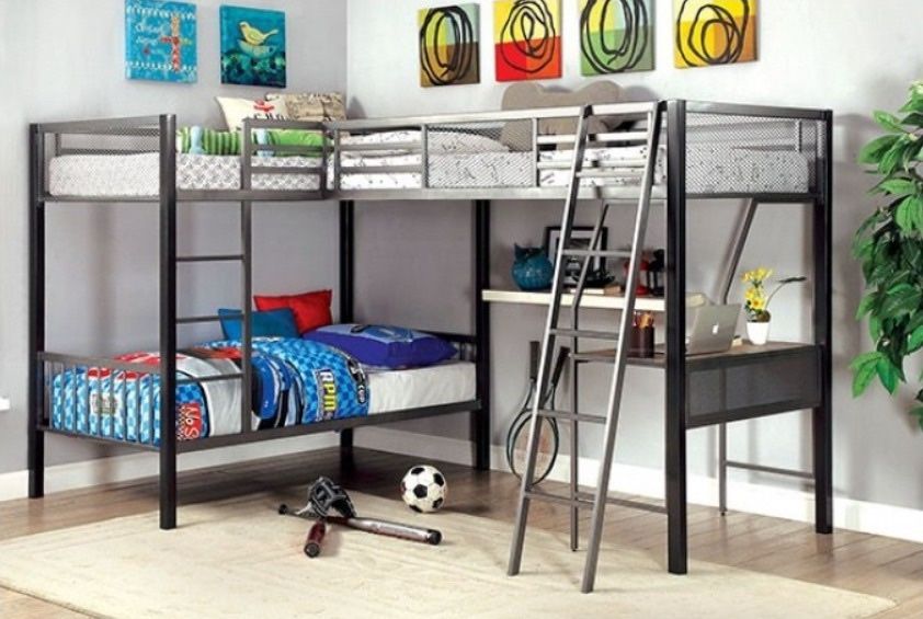 Black Triple Twin Bunk Bed Mattress Sold Separate