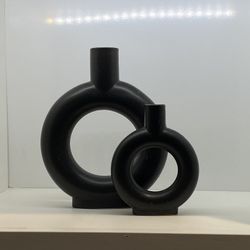 Ceramic Vase Set Of 2 Bud Flower Home Decor Elegant Living Room Decorative Black