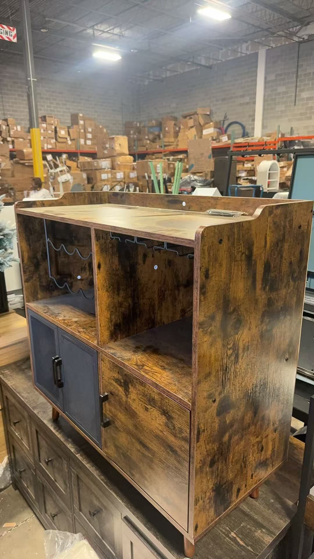 Cabinet with Rack Storage and Mesh Doors $100