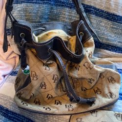 Dooney & Bourke Vintage Monogram Bucket Shoulder Bag Drawstring and Wallet Pouch