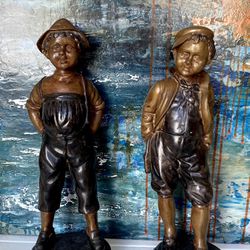 2 Vintage Bronze  Boy Statues