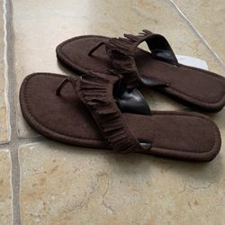Flip Flop  / Sandals, Suede Like, Brown, Size 7/8, New 