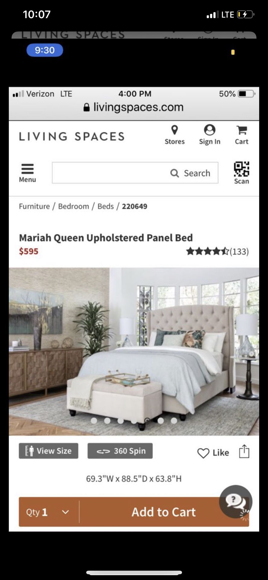 Living spaces upholstered queen bed