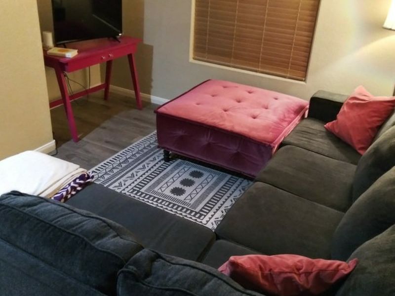 Cozy L Shape Sectional Couch (Dark Blue). Less than one year old. Moving out no space.