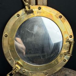 Vintage Brass Nautical Ship Porthole Mirror Hinged Maritime Wall Decor