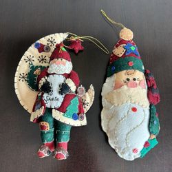 Vintage 3D Patchwork Felt Santa Christmas Ornament Set