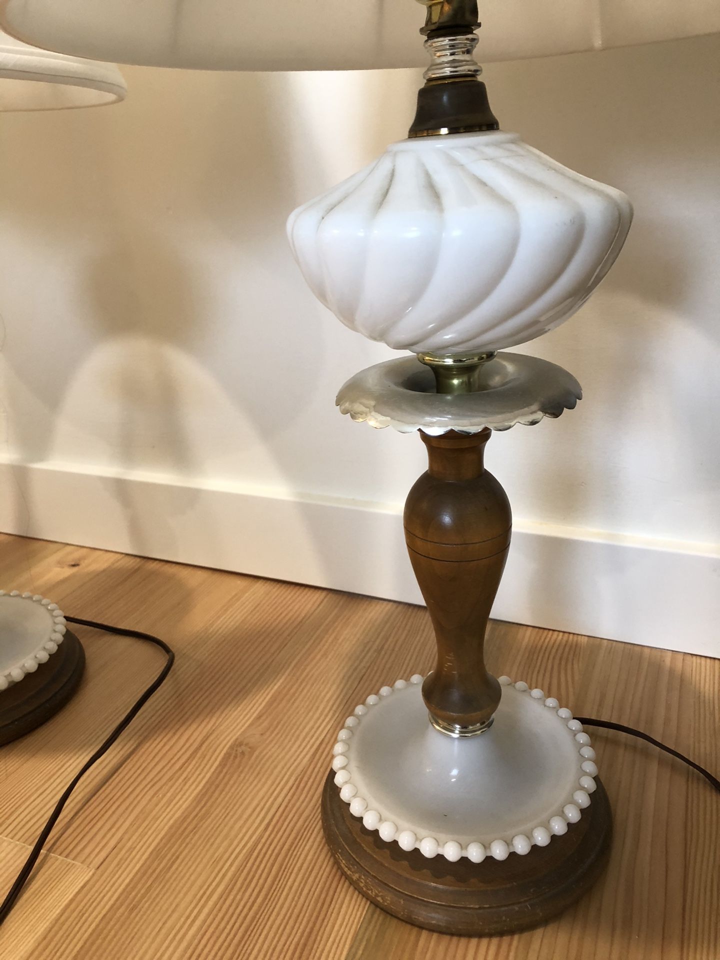 Pair of white milk glass lamps