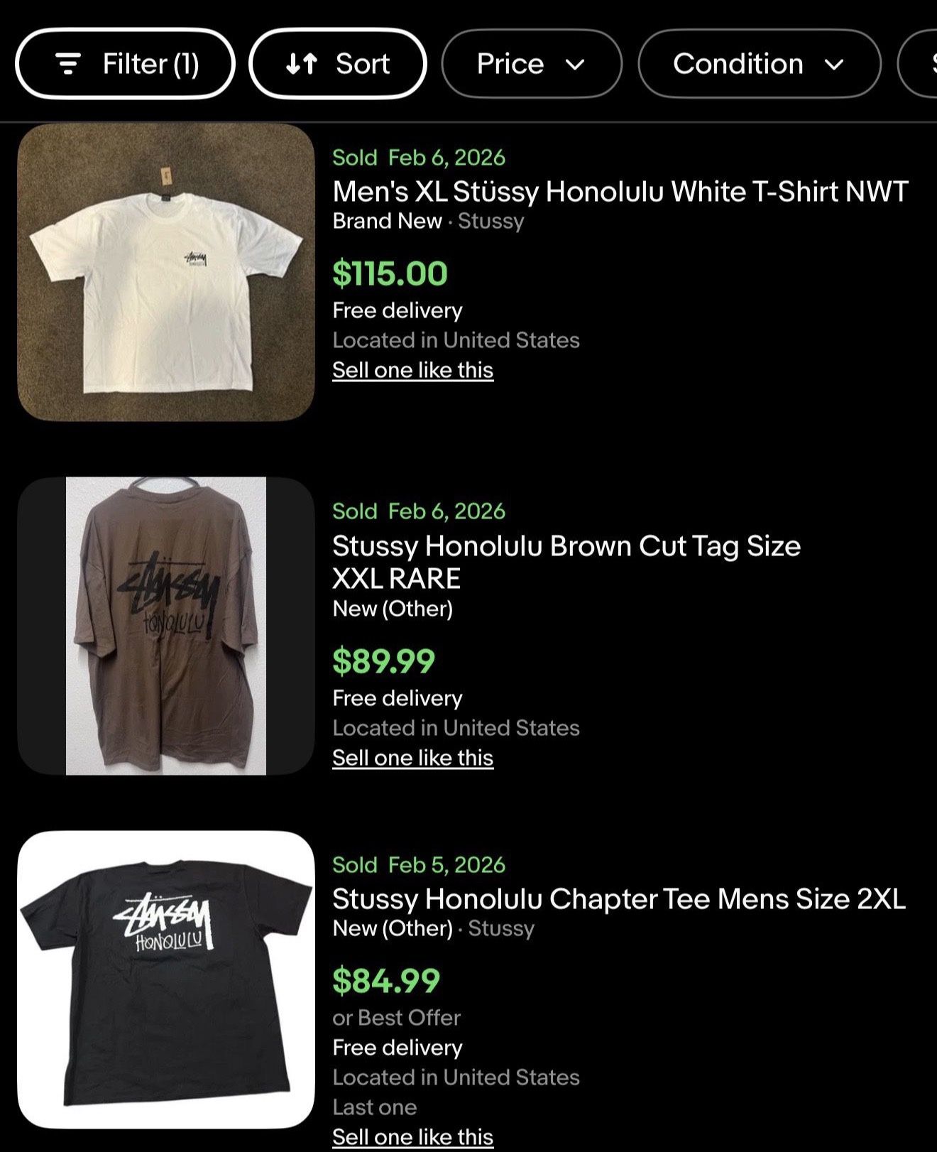 AUTHENTIC (large) - STUSSY - Navy - Stock Honolulu T-Shirt (brand New)