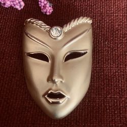 Gorgeous Mask Brooch With Rhinestone - Never Worn !