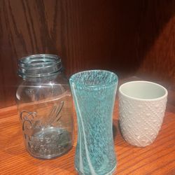 $1 Each Aqua Green Glass Decor -ball Glass, Vase, Toothbrush Holder
