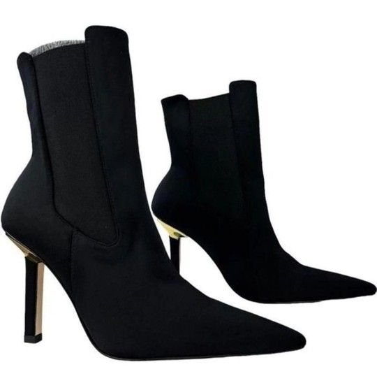 Good American High Kickstand Neoprene Bootie Stilettos (Size 9.5, Black)