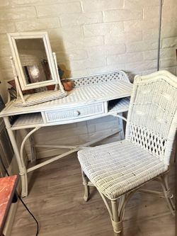 Three piece wicker desk/vanity