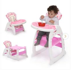 Toddler  3 In 1 Convertible High Chair ,Pink,New