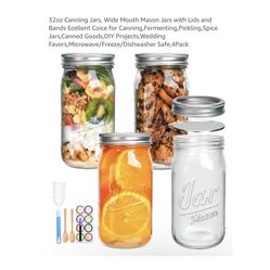 Brand new 4 Pack 32oz Canning Jars, Wide Mouth Mason Jars with Lids and Bands Ecellent Coice for Canning,Fermenting,Pickling,Spice Jars,Canned Goods,D