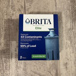 **BRAND NEW** Set of 2 Elite Brita Filter Replacements for Water Pitchers and Dispensers, NSF Certified to Remove 99% of Lead, Color Blue