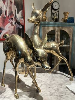 Exclusive and Graceful Brass XL set of Deer designed in the 1970s in France. Large and solid Brass ‘Bambi’ sculpture in an excellent vintage condition