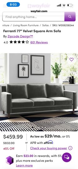 Grey velvet couch