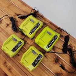 (2) Ryobi 40V rapid chargers, (2) fast chargers