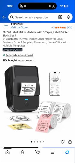 PM240 Label Maker Machine with 3 Tapes, Label Printer Black, Set 1 2'' Bluetooth Thermal Sticker Label Maker for Small Business, School Supplies, Clas