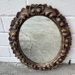 Vintage hand carved plaster small mirror