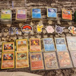 Huge Lot Of Pokemon Cards, Stickers, Dice, Coins, Sleeves, Hard Case, Online Redeem Codes