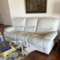 Cream Leather Reclining Sofa & Oversized Chair Set – Plush & Comfortable! ($175-$475)