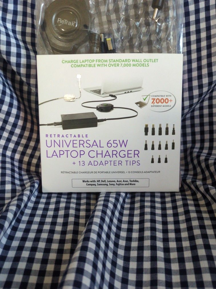 ReTrak 65W Universal AC Laptop Charger, ReTrak Laptop Charger with 13 Adapter Tips, Retractable Universale Laptop Power Adapter Charger, Ultrabook/Not