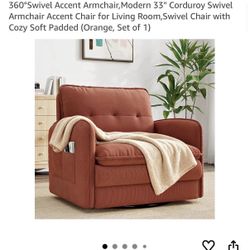 Orange Corduroy Swivel Accent Chair