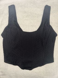 Black Ribbed Corset Crop Top