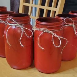 6 Red Decorative Mason Jars (16 oz.)