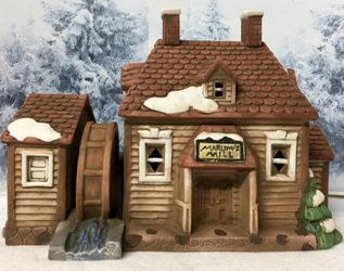 Vintage 1989 Colonial America Collection Porcelain Illuminated Water Mill