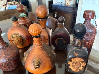 Antique Leather-Wrapped Decorative Bottles