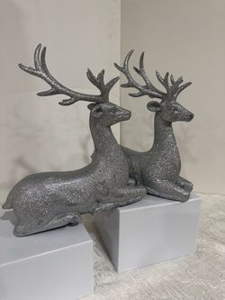 Christmas Reindeer’s table top set color silver size 11”tall by 9”long