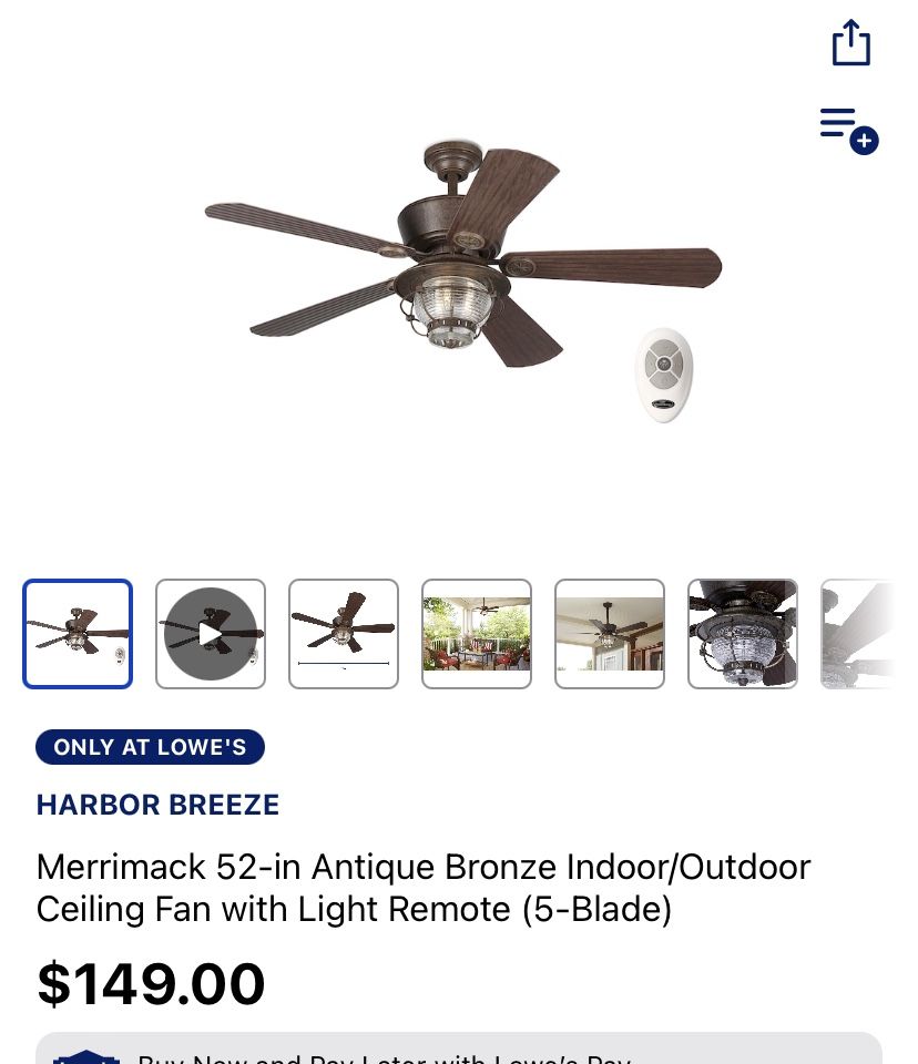 Merrimack Antique Bronze Finish Ceiling Fan 52 Inch